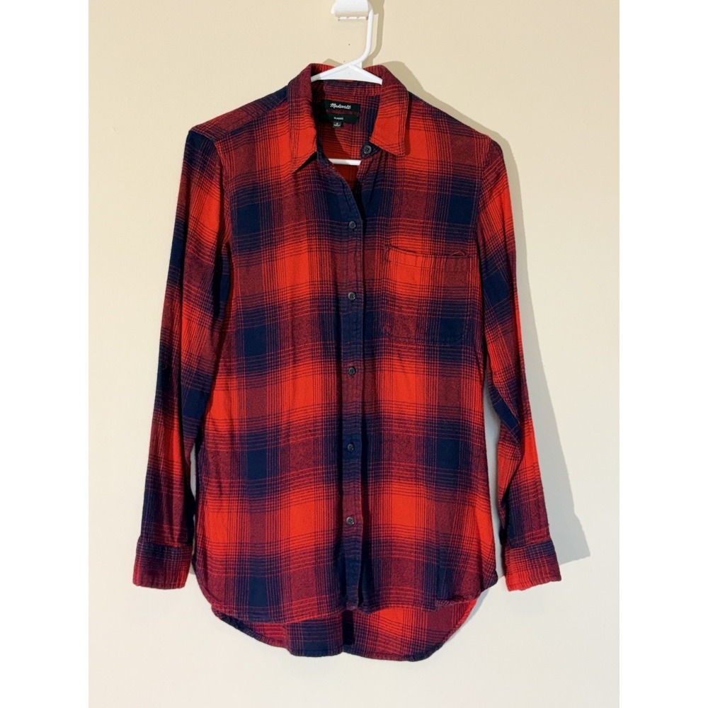 Madewell Red Plaid Classic Fit Lightweight Flannel Button Up Shirt Womens Small
